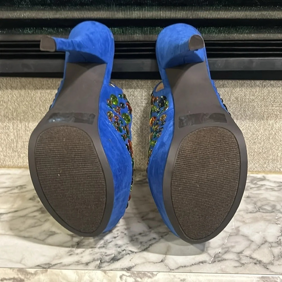 Liliana Women’s Phoebe 2 Heels Rhinestone Peep Toe Platform Slingback Pumps NIB - Picture 7 of 10